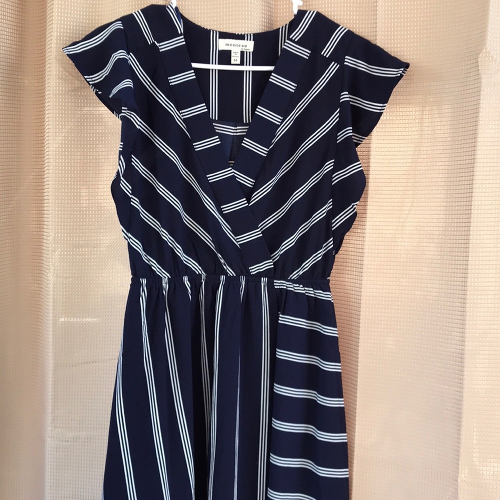 Monteau Navy Faux Wrap Dress
